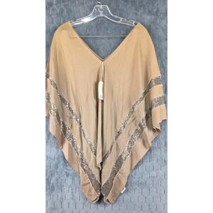 Mud Pie‎ Edie Sequins Poncho Tan Cover Up One Size NWT Lightweight